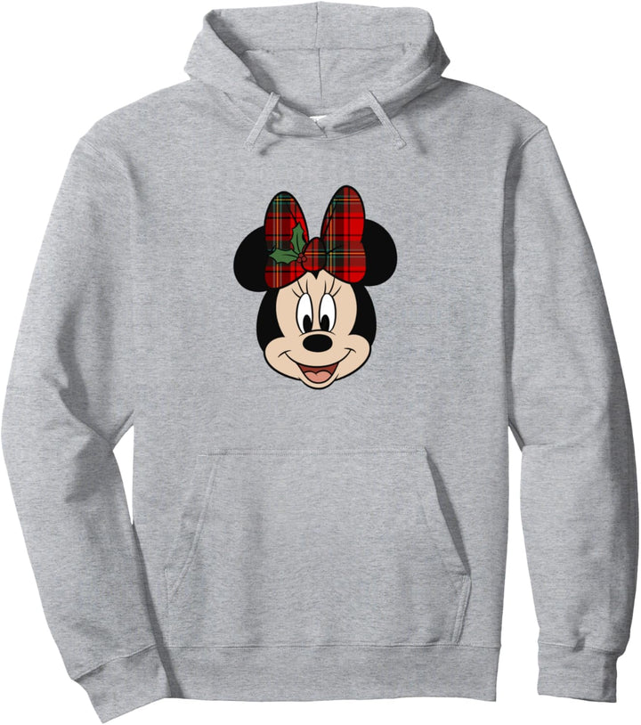 Disney Minnie Mouse Smile Mistletoe Red Plaid Bow Christmas Pullover Hoodie
