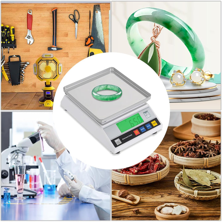 Elektronische Laborwaage Digitalwaage 6kg/0,1g | Edelstahl Küchenwaage, LCD Zähl- und Tarafunktion Z
