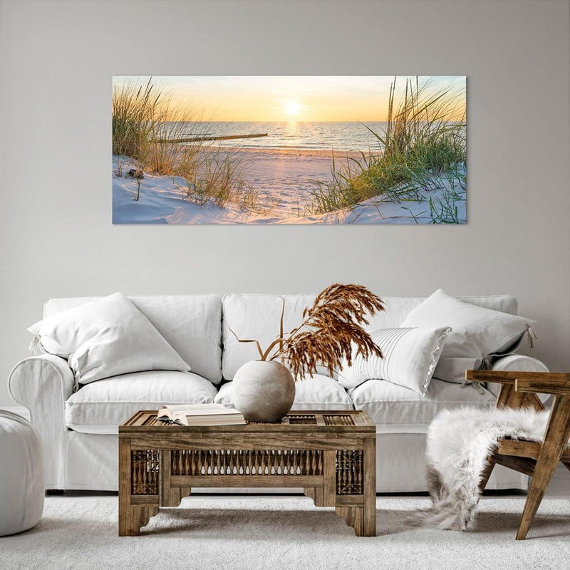 Wandbilder Dekoration Wohnzimmer Düne Strand Meer Panorama Bilder auf Leinwand 120x50cm Leinwandbild