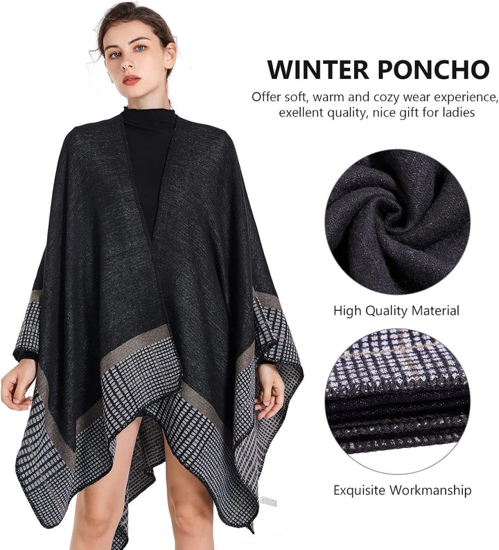 colornival Poncho Damen Winter Warm Elegant Poncho Decke Poncho Cape Strick Poncho Mantel Winter Pon