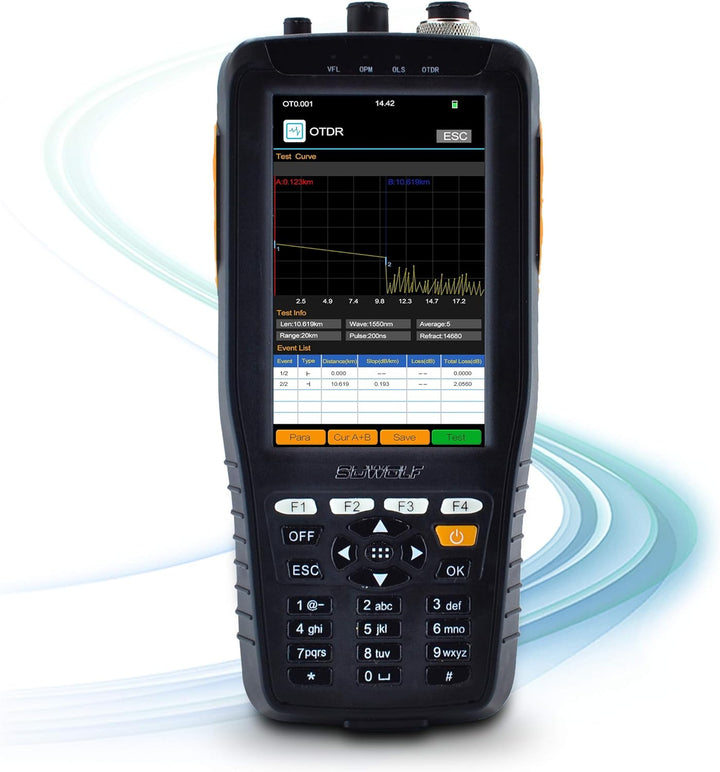 SUWOLF 1310/1550nm 22/20dB Tragbares 4in1 OTDR +VFL+OPM+OLS 4” Touchscreen 60Km OTDR LWL Tester/Opti