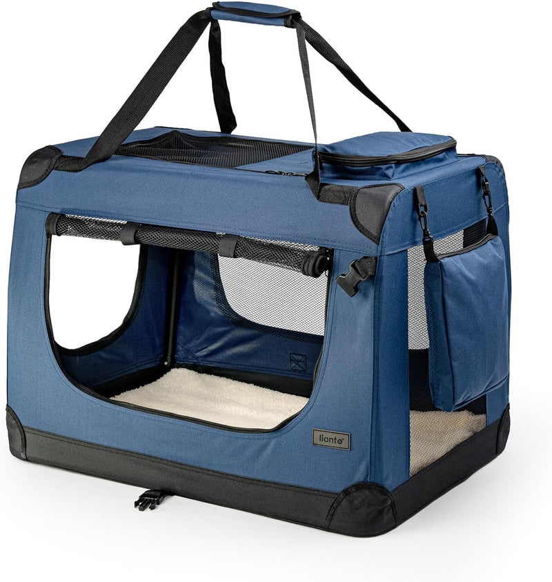 lionto Hundetransportbox Hundetasche Hundebox Faltbare Kleintiertasche, (M) 60x42x44 cm dunkelblau D