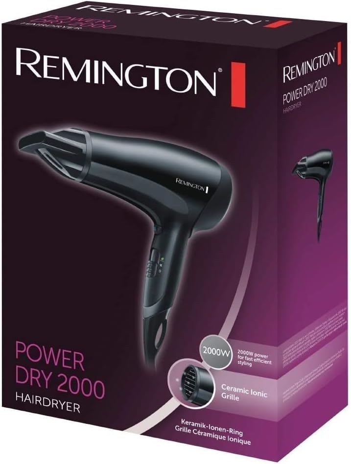 Remington Haartrockner Ionen [leicht & kompakt] Power Dry (2000 W, kompaktes Design, Stylingdüse, 3