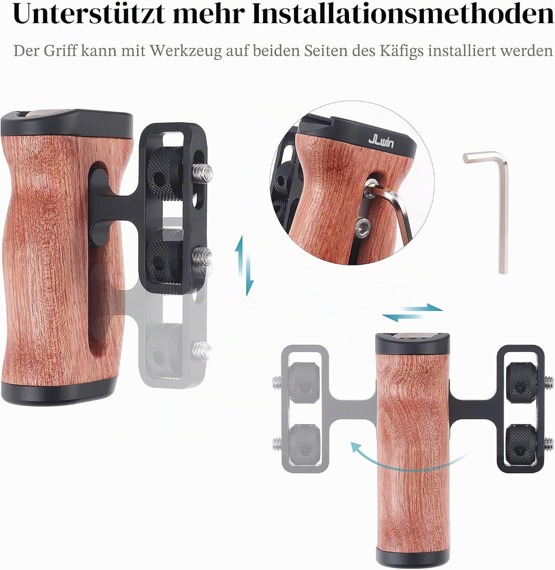 Hersmay Universal Wooden Mini Side Handle Seitengriff (1/4"-20 Schrauben) für Kamerakäfig Handgriff