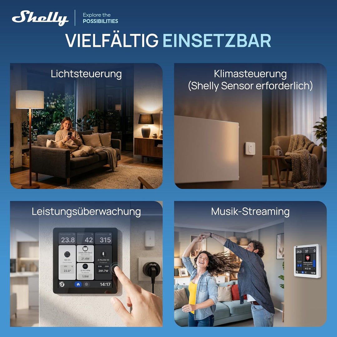 Shelly Wall Display X1i Silber - Smarte Bedienzentrale mit 4" Touchscreen, Integriertes Relais, Lich