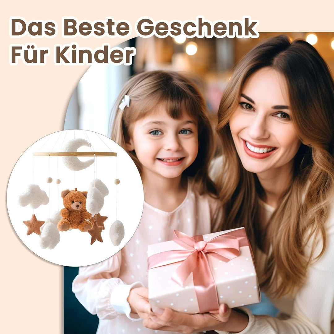 Herfair Mobile Baby Bettglocke mit Teddybär Hölz Mädchen Hängende Mobile Windspiel für Babybett Kind