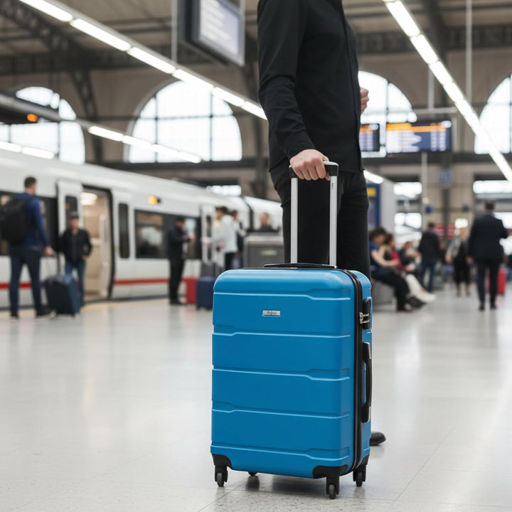 Zelsius Koffer Set 3 Stück, Blau | ABS Hartschalenkoffer mit Zahlenschloss, Doppelrollen und Innen T