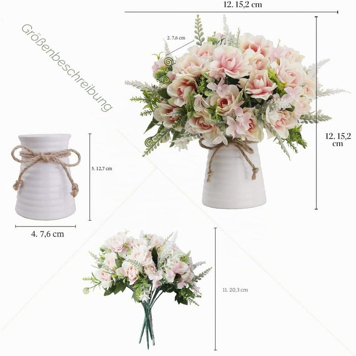 LESING Künstliche Blumen mit Vase, künstliche Seidenblumen in Vase, Gardenie, Blumen, Dekoration für