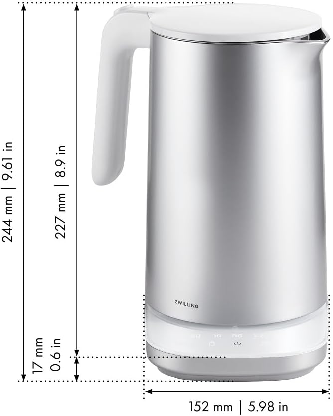 ZWILLING ENFINIGY Wasserkocher Pro mit Temperatureinstellung, Edelstahl-Kalkfilter & Warmhaltefunkti