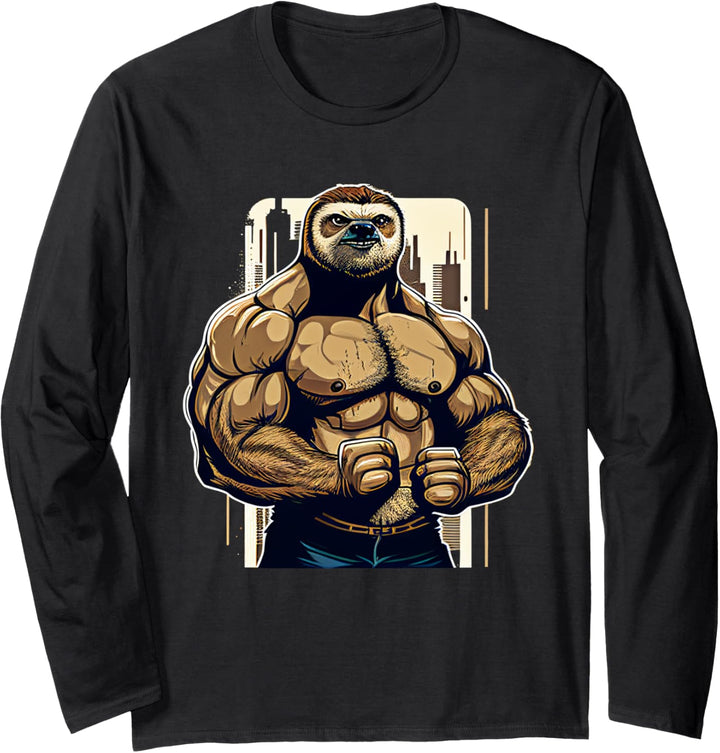 Bodybuilder Faultier Lustiges Bodybuilding Faultier Fitness Langarmshirt