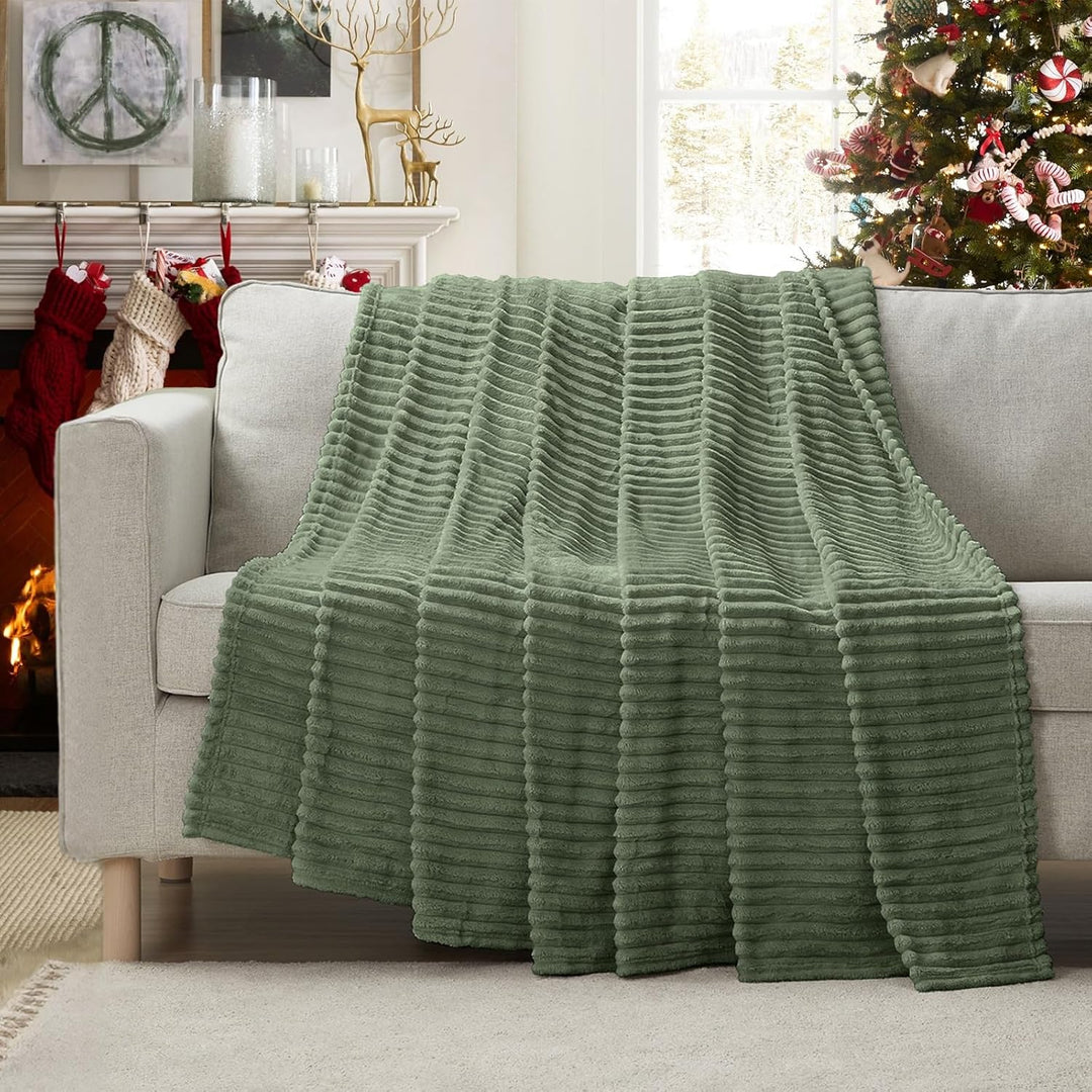 Wohn-Kuscheldecken, 150x200cm weiche & warme Decken Sofa, Olivgrün Fleecedecke für Couch Wohndecke f