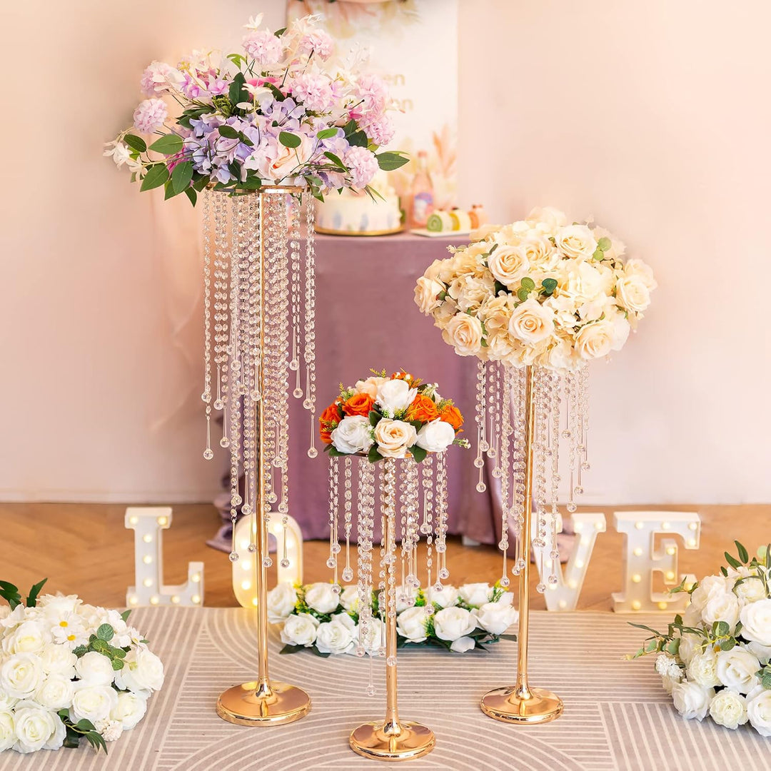 Sziqiqi 75cm Metall Goldene Vasen mit Kristall Kette Hochzeits Tisch – 2 Stück Hoch Vase Blumensäule