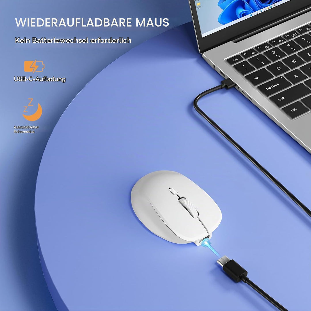 Uiosmuph Mini Bluetooth Maus kabellos, Leise Bluetooth Funkmaus (BT 5.0/5.1+2.4G), USB-C wiederaufla
