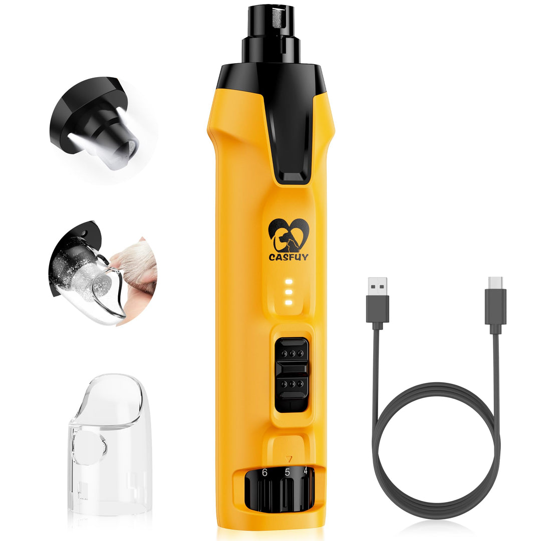 Casfuy 6-Gang-Hunde-Nagelschleifer - 50% Boosted Power Hund Nagelschneider Leise mit Dual-LED-Leucht