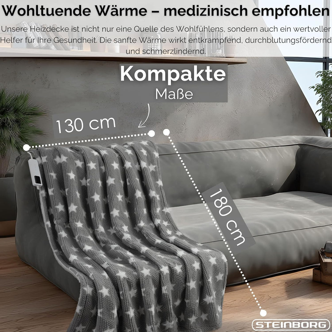 Steinborg® Heizdecke mit Abschaltautomatik 180x130cm Kuschelheizdecke elektrische Wärmedecke Kuschel
