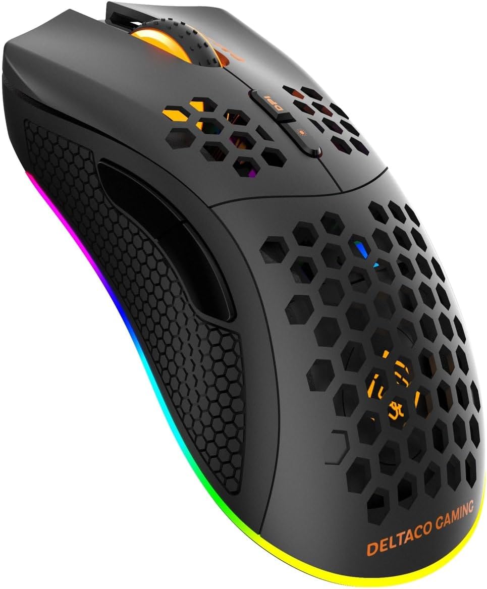 DELTACO GAMING DM220 Gaming-Maus drahtlose optische schwarz 7 Tasten 4800 DPI beleuchtet, wiederaufl