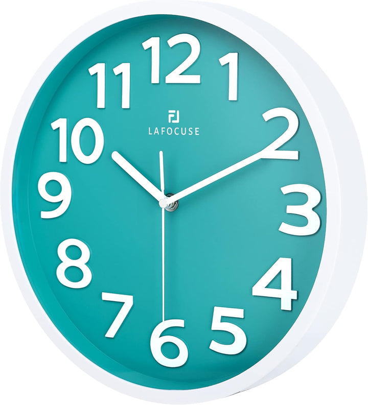 Lafocuse 3D Ziffern Lautlos Wanduhr Türkis Grün, Modern Wanduhr 30cm Leicht zu Lesen, Ohne Ticken Ge