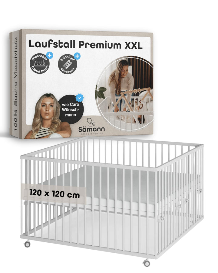 Sämann Laufstall Baby mit Matratze Cloud Air & Lattenrost | stufenlos höhenverstellbar | Laufgitter