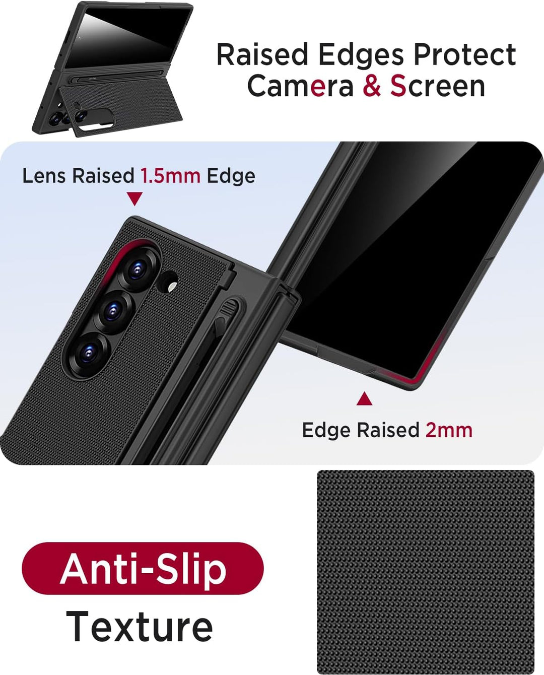 Miimall Kompatibel mit Samsung Galaxy Z Fold 5 Hülle mit S-Pen & Stifthalter, [Anti-SPY Displayschut