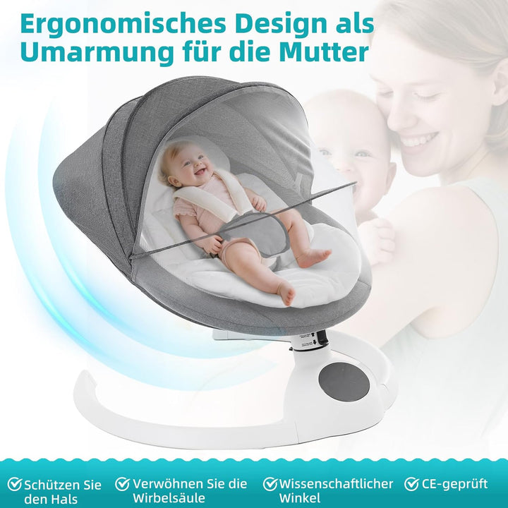 Babywippe Elektrisch Neugeborene bis 9 kg, Klappbar Bluetooth Babyschaukel Elektrisch mit 5 Schwingg