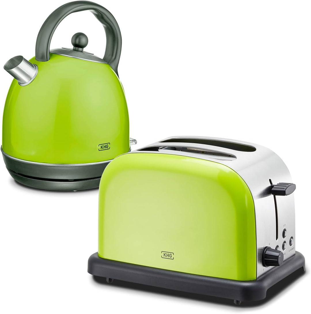 KHG Retro Frühstücksset | Toaster 2 Scheiben mit Brötchenaufsatz, 7 Bräunungsstufen 850W | Wasserkoc