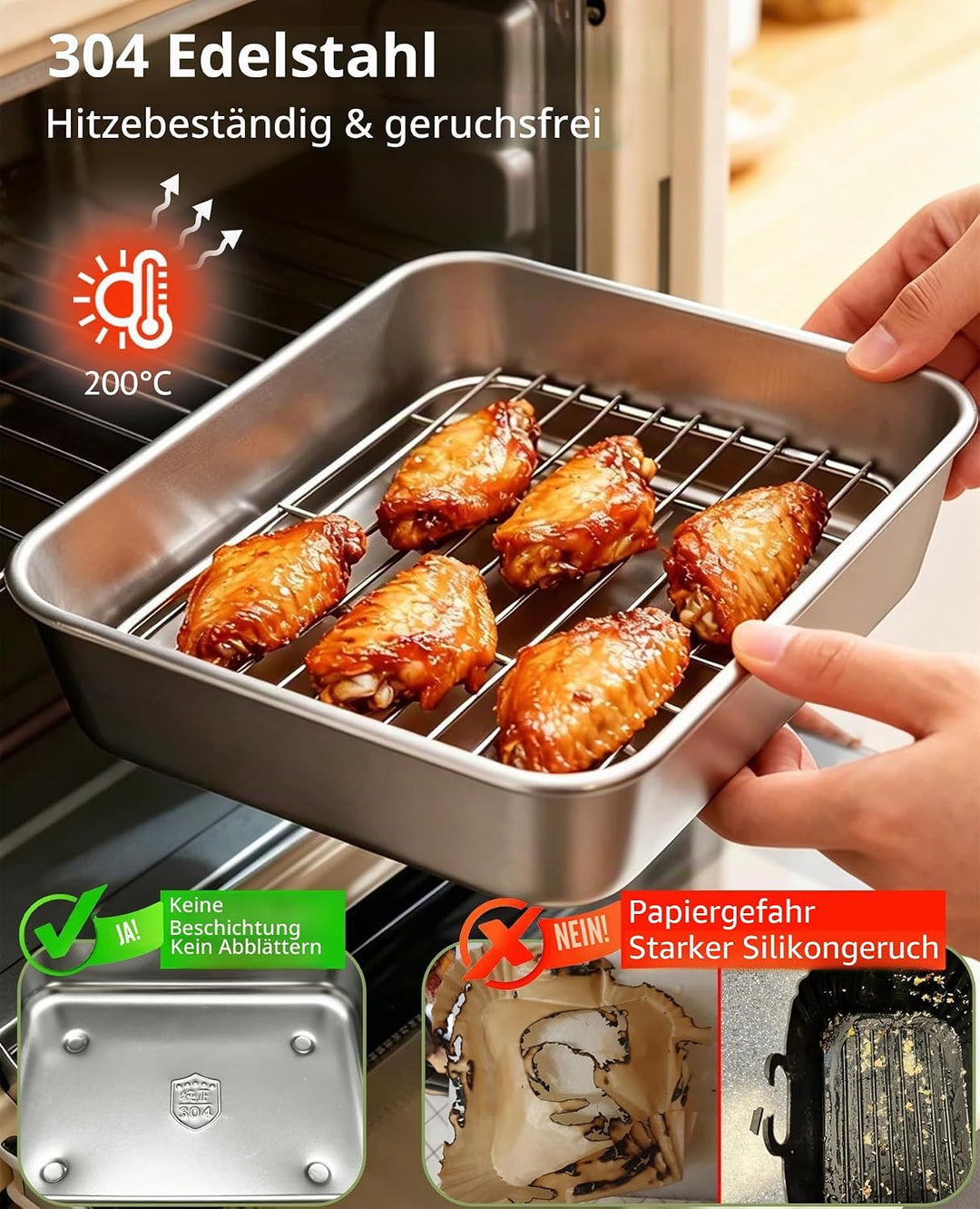 AirFryer Zubehör 6-Piece Set for Ninja Dual Zone &amp; FlexDrawer, 2 X 304 Auflaufform Edelstahl &amp; Grill