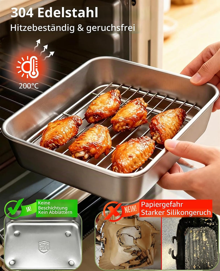 AirFryer Zubehör 6-Piece Set for Ninja Dual Zone &amp; FlexDrawer, 2 X 304 Auflaufform Edelstahl &amp; Grill