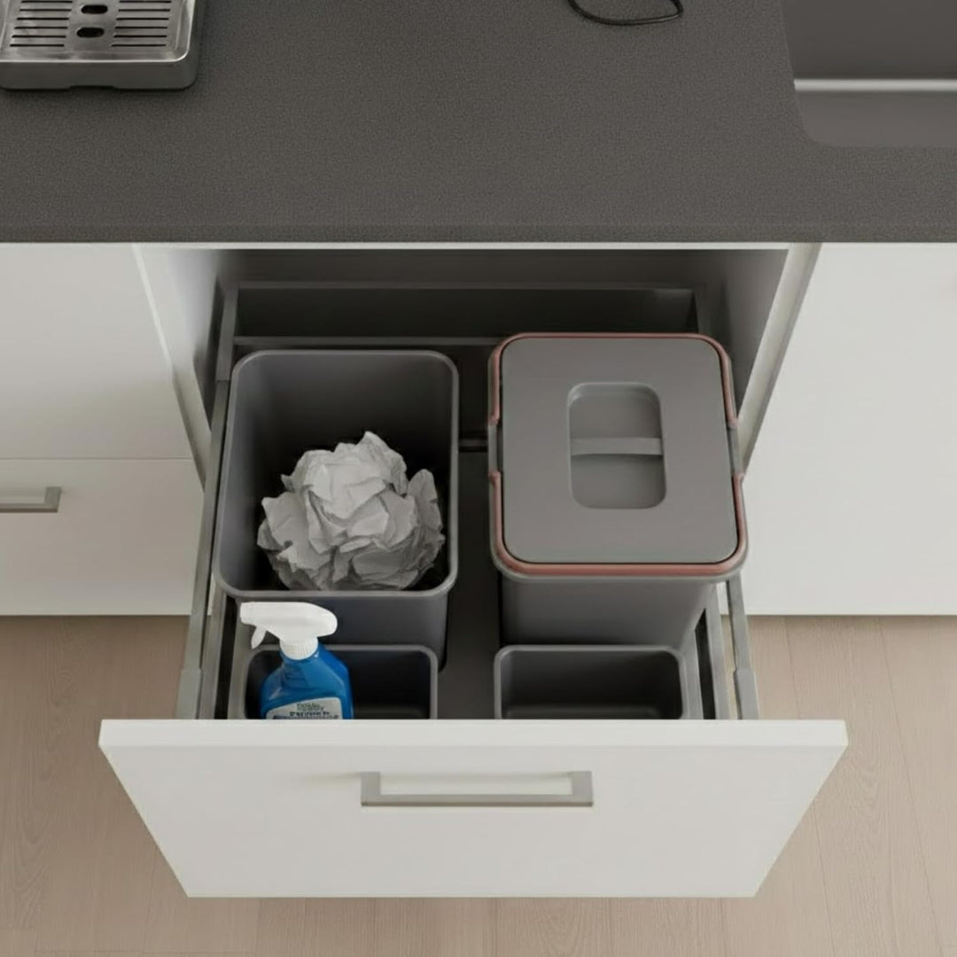 Mülltrennsystem Küche für 60 cm Schrank 2-fach 52,5x49x30 cm (2x 15L) mit Deckel Einbau Abfallsammle