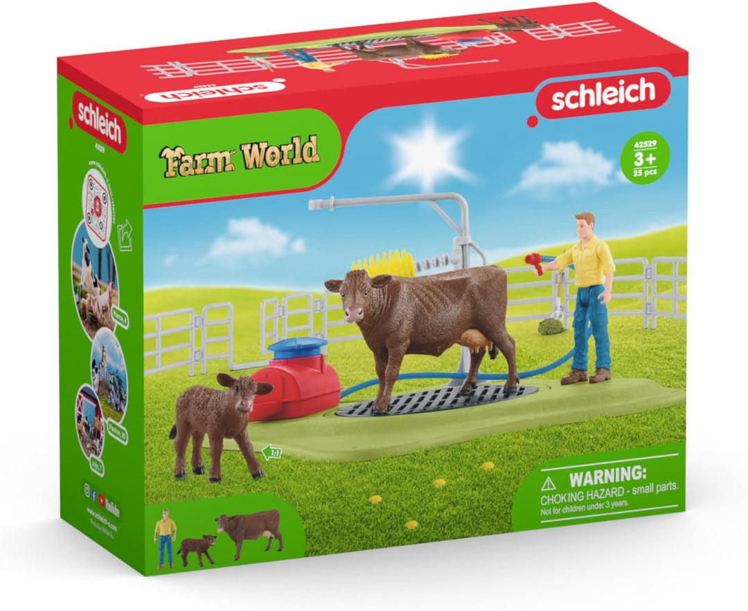 SCHLEICH 42529 Kuh Waschstation, für Kinder ab 3+ Jahren, Farm World - Spielset neue Verpackung, neu