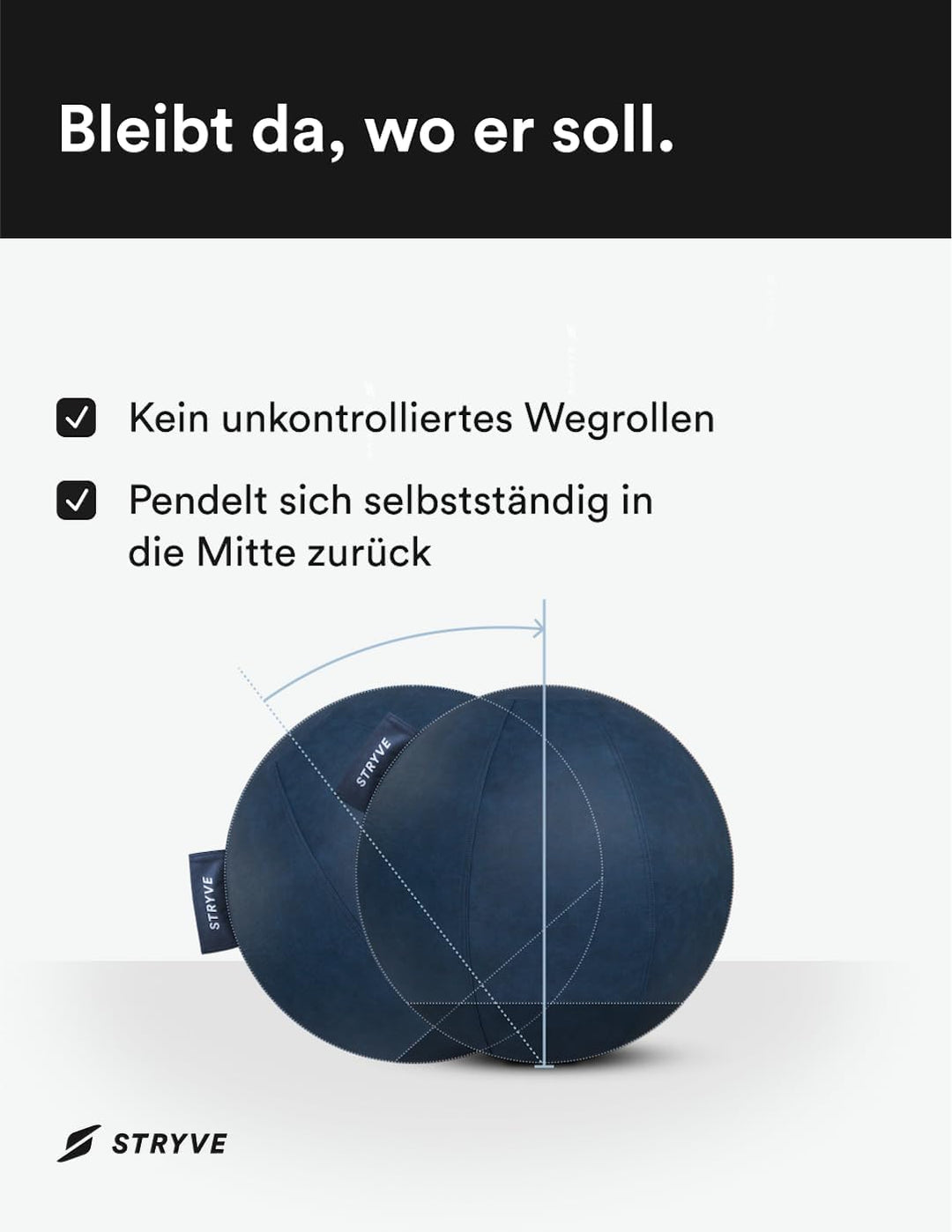 STRYVE Sitzball Büro 65,70cm - Ergonomischer Gymnastikball mit waschbarem Bezug und Wegrollschutz, i