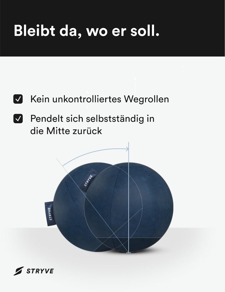 STRYVE Sitzball Büro 65,70cm - Ergonomischer Gymnastikball mit waschbarem Bezug und Wegrollschutz, i