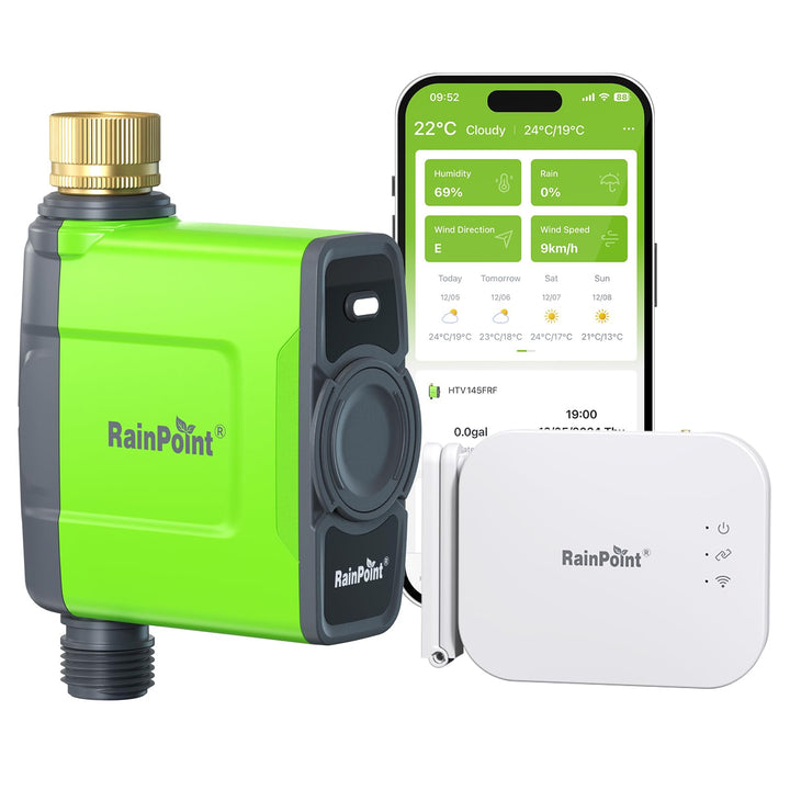 RAINPOINT Bewässerungscomputer WLAN mit Antennen-Gateway und Messingeinlass IP65 Bewässerungssteueru