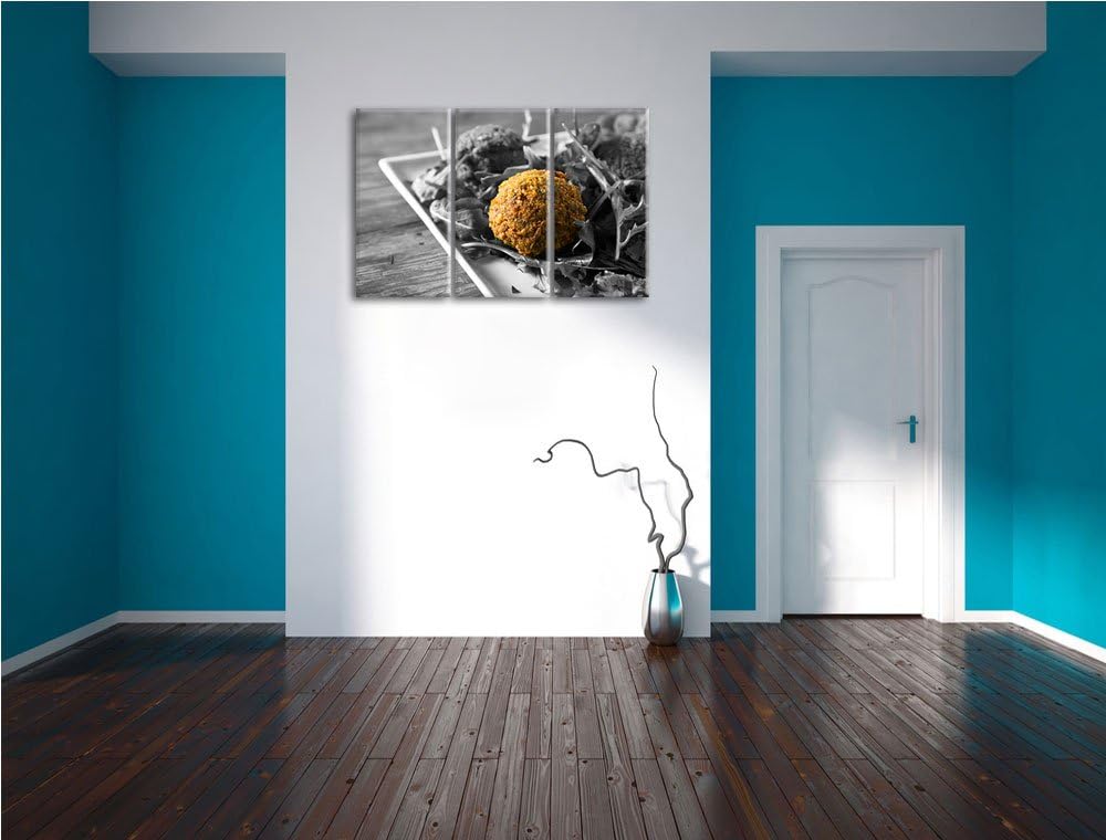 Fleischbällchen Salat schwarz/weiss 3-Teiler Leinwandbild 120x80 Bild auf Leinwand, XXL riesige Bild