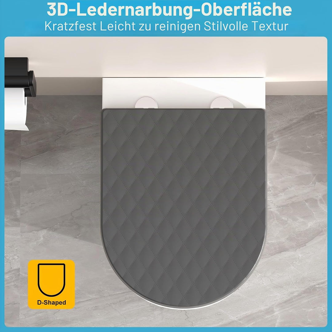 YEAUPE PRO WC Sitz D Form [KURZ], Grau | Toilettendeckel mit Absenkautomatik | Klodeckel, Klobrille