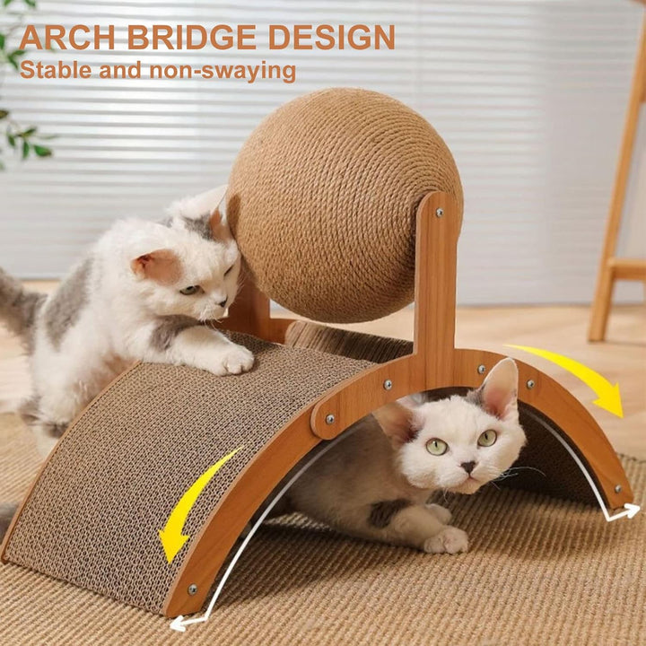 Katzenkratzer Karton, Natürliches Sisal-Kratzbrett mit Ball, Gewölbtes Brückendesign, Kaninchen Krat