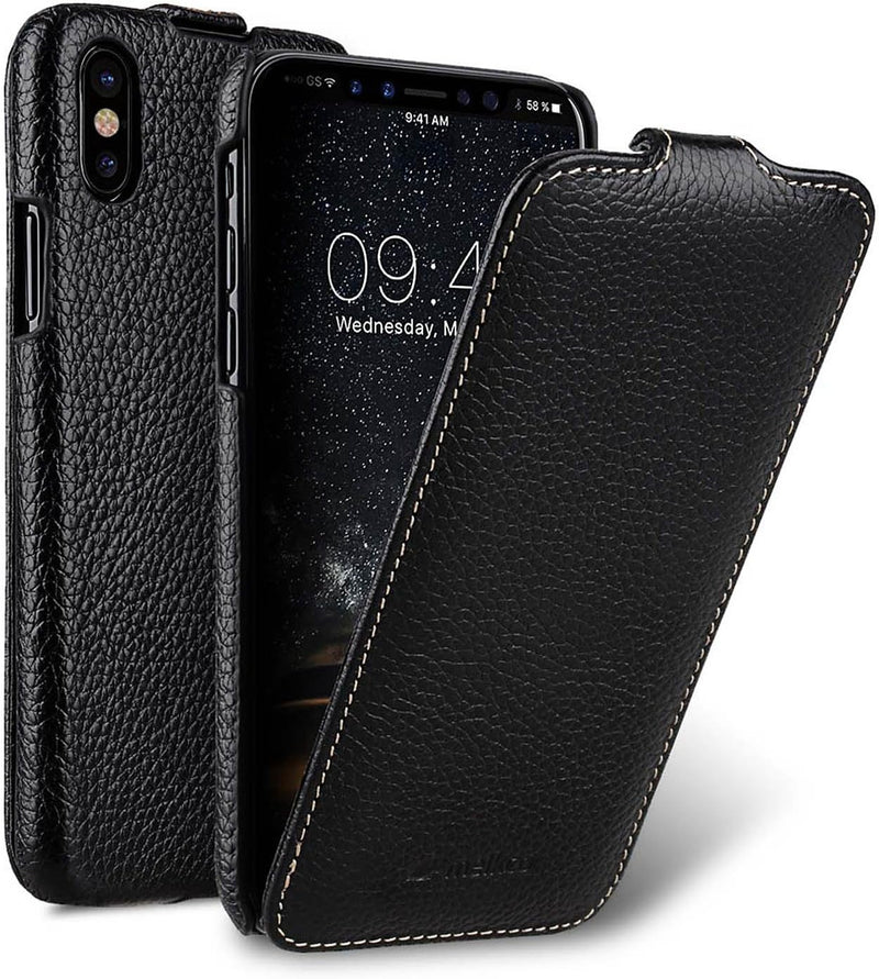 Edle Tasche für Apple iPhone XS und iPhone X / Case Aussenseite aus beschichtetem Leder / Schutz-Hül