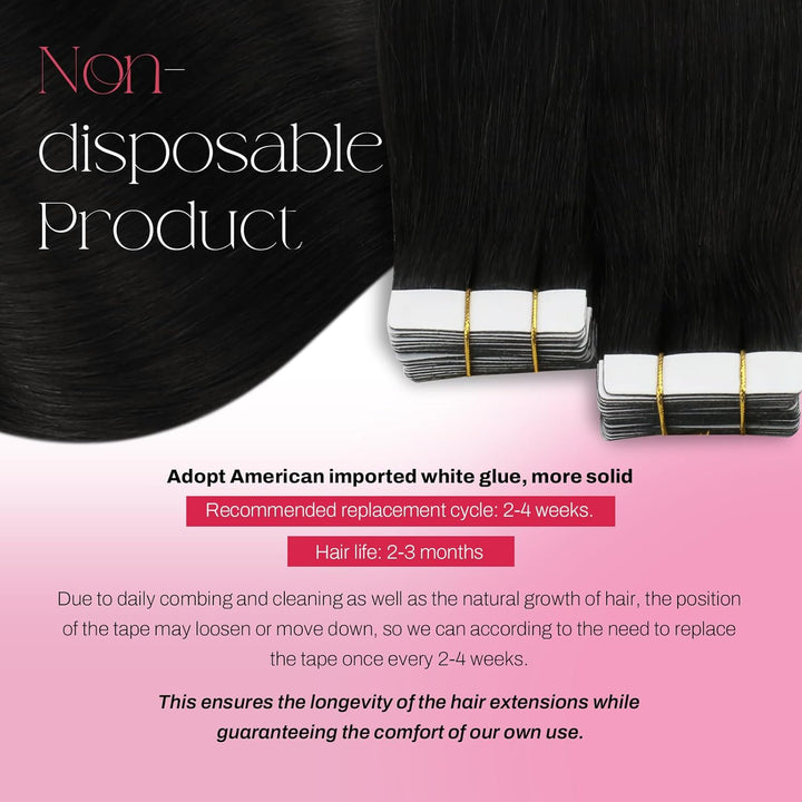Moresoo Tape Extensions Echthaar Schwarzes Haar Extensions Tape Nahtlose Unsichtbar Remy Tape in Haa
