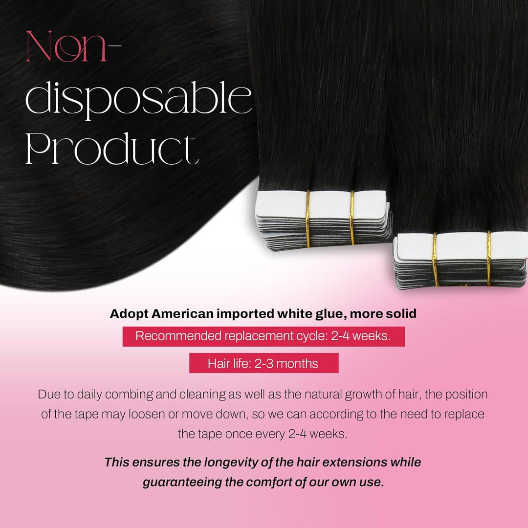 Moresoo Tape Extensions Echthaar Schwarzes Haar Extensions Tape Nahtlose Unsichtbar Remy Tape in Haa