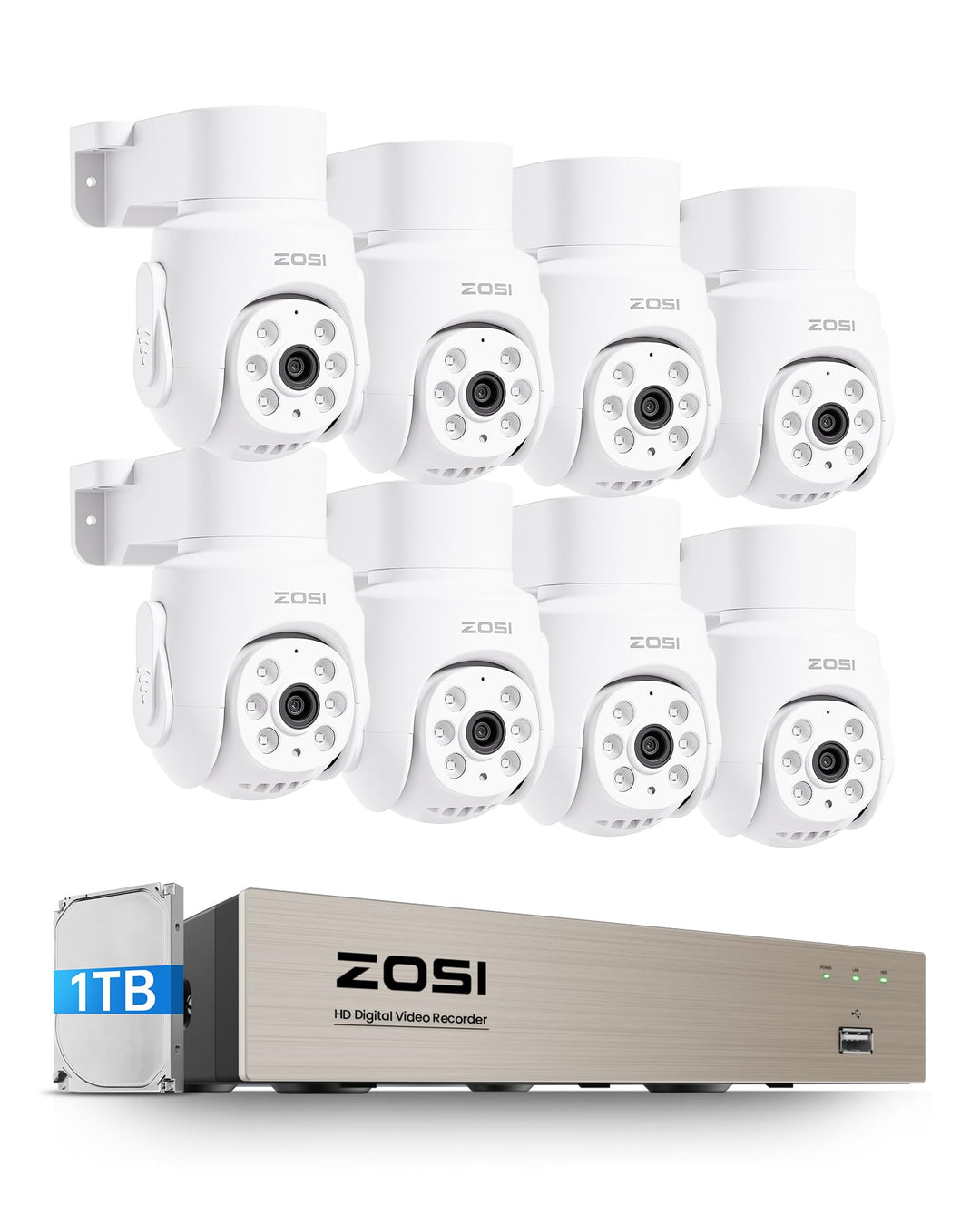 ZOSI Kabelgebunden 2MP PTZ Überwachungskamera Aussen Set mit Audio, 8CH 5MP 1TB DVR, KI Personen-/Au
