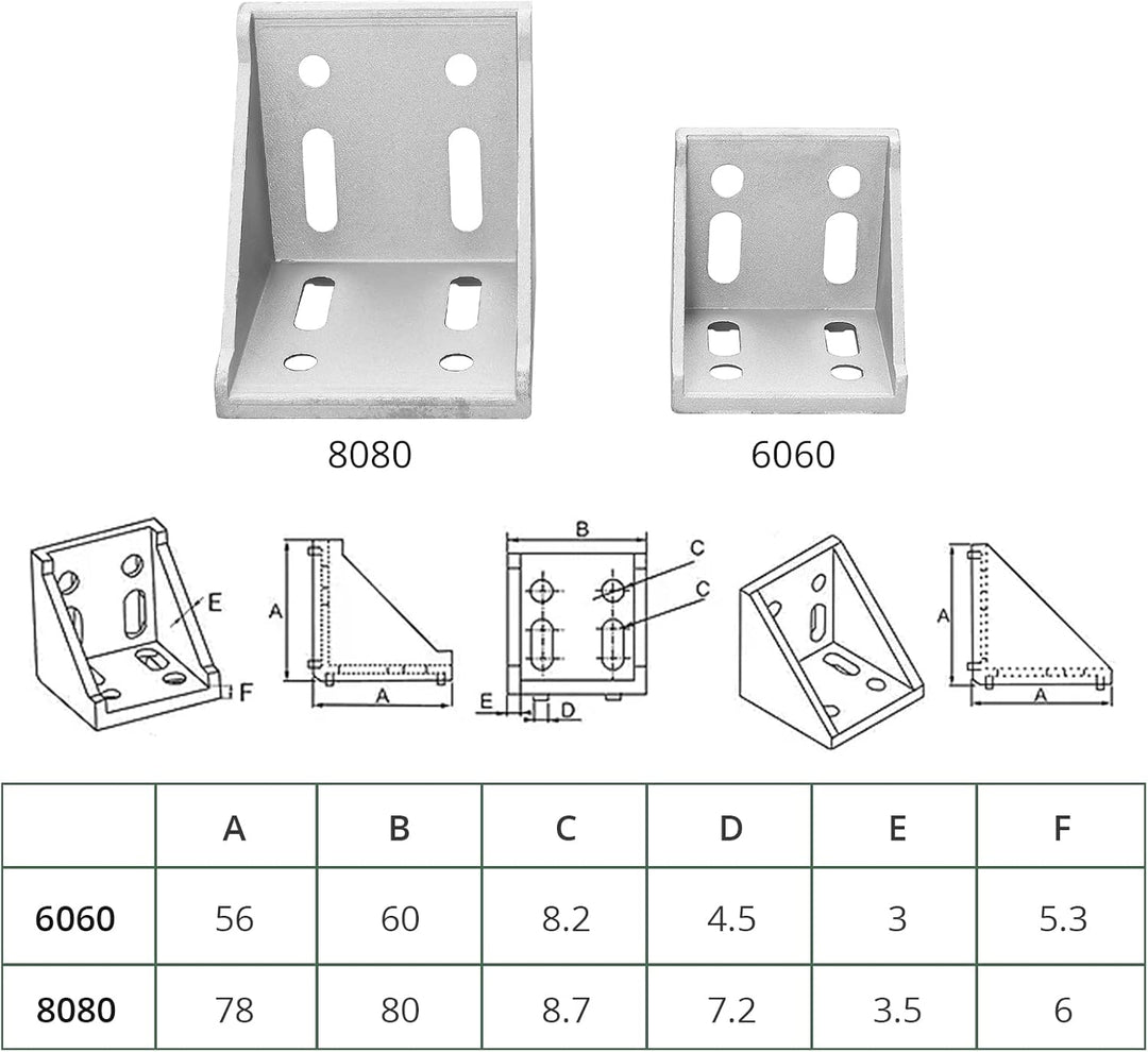 4x EYPINS Befestigungsmaterial Winkel, Aluprofil 80x80 Nut 8 Aluminium Winkelverbinder Eckwinkel Eck