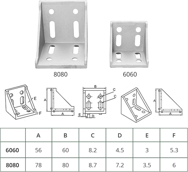 4x EYPINS Befestigungsmaterial Winkel, Aluprofil 80x80 Nut 8 Aluminium Winkelverbinder Eckwinkel Eck