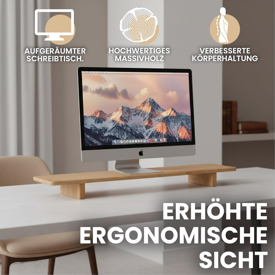 Monitor Ständer aus Holz, Ergonomischer Bildschirmerhöhung Schreibtischorganizer, Naturholz Desktop