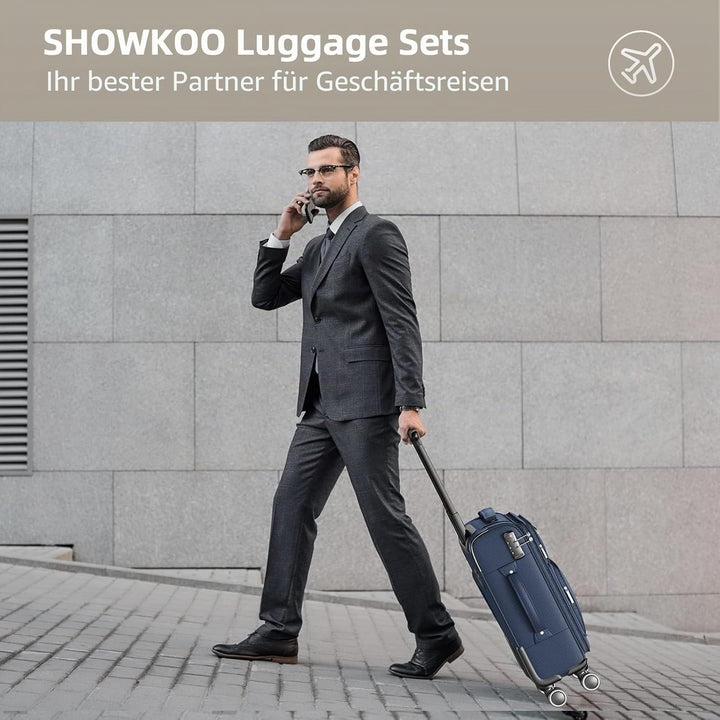 SHOWKOO Kofferset 3 Teilig Stoffkoffer Weichschale Erweiterbar Reisekoffer Leicht Haltbar Trolley Ha