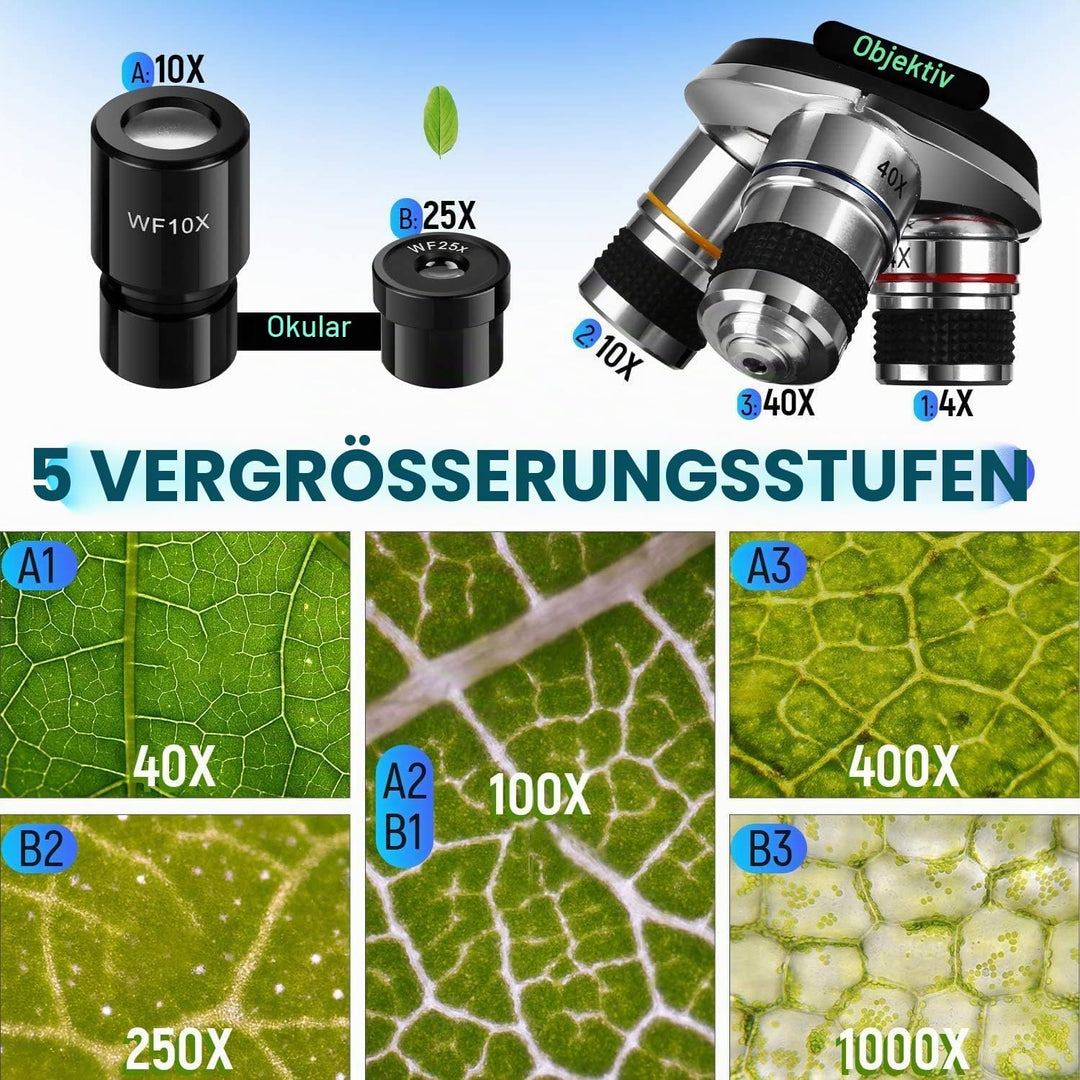 Cowiewie Professionelles Binokulares Mikroskop 40X-1000X lichtdurchlässig und reflektierend Auf- und