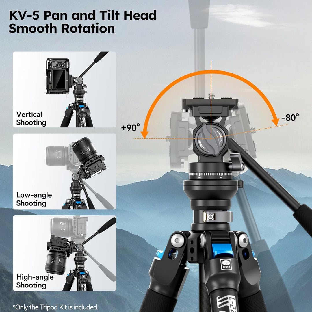 SIRUI L-224FL+KV-5 Carbon Fiber Reise-Stativ Set mit Fluidkopf | Leichtes Profi-Stativ 1.43kg, 152cm