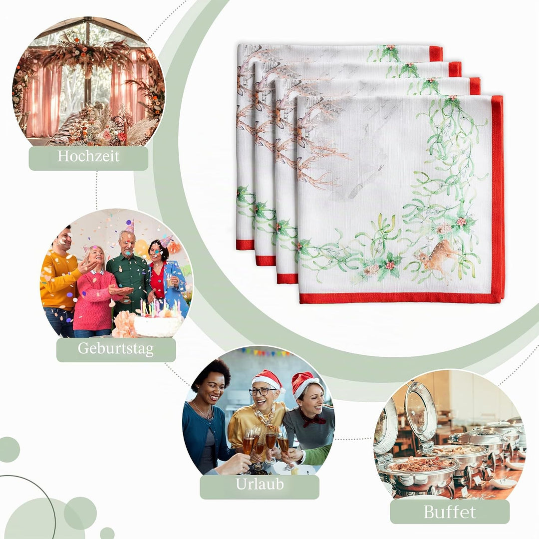 Maison d' Hermine Stoffservietten 4er Set aus 100% Baumwolle Wiederverwendbare Stoffservietten Weihn