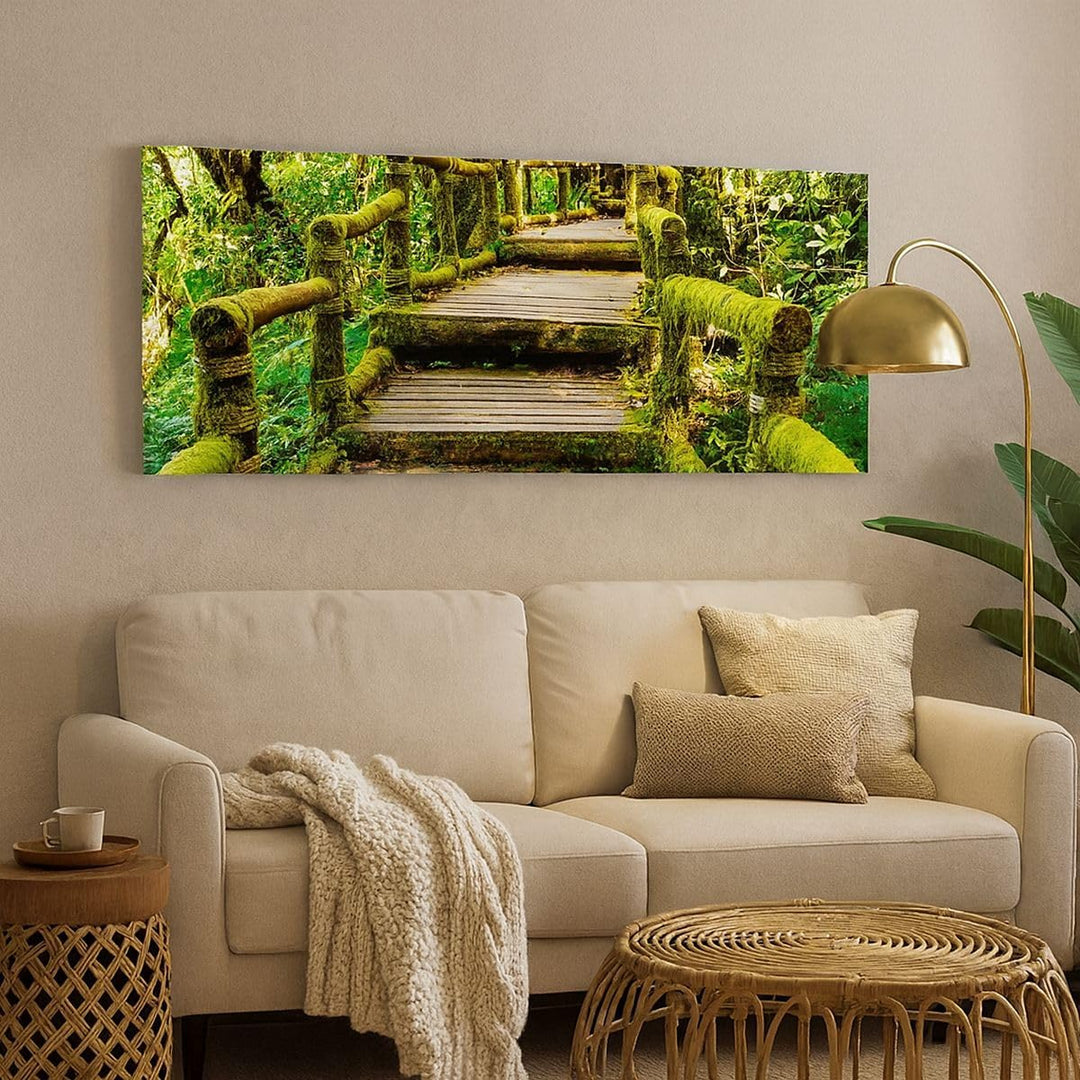 Panorama Bilder auf Leinwand 100x40cm Leinwandbild Asien natur park brücke Gross Wanddeko Bild Schla