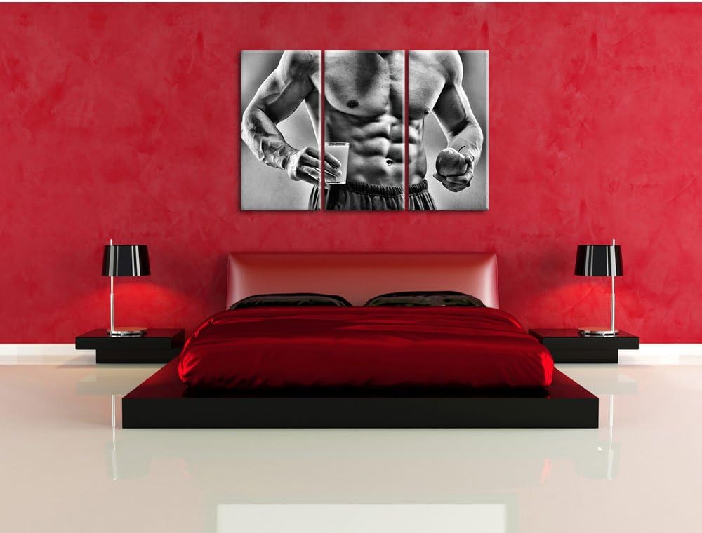 Pixxprint Trainierter Oberkörper Bodybuilder als Leinwandbild/Grösse: 3 Teilig (120x80) cm/Wandbild/