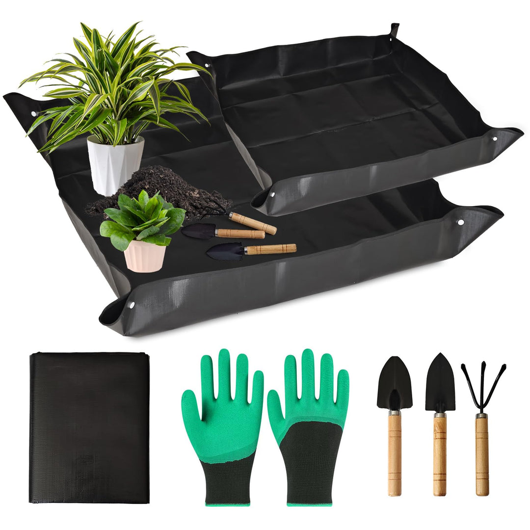 Gartenmatte Pflanzmatte,2 Stück wasserdichte Pflanzen Umtopfmatte,Faltbare Pflanzenmattemit Gartenwe