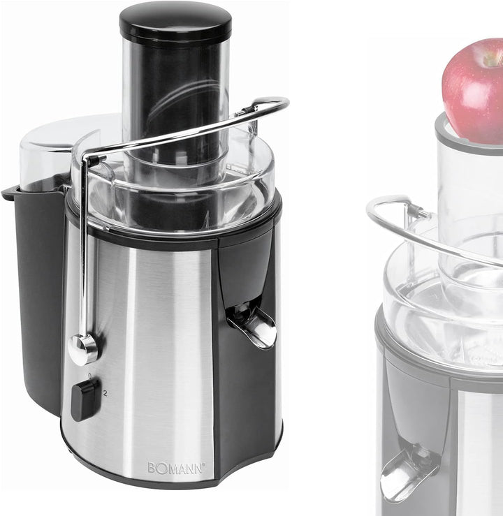 Bomann Elektrischer Entsafter aus Edelstahl für Obst, Gemüse, Weizengras, Ingwer (1000 Watt, 2 Liter